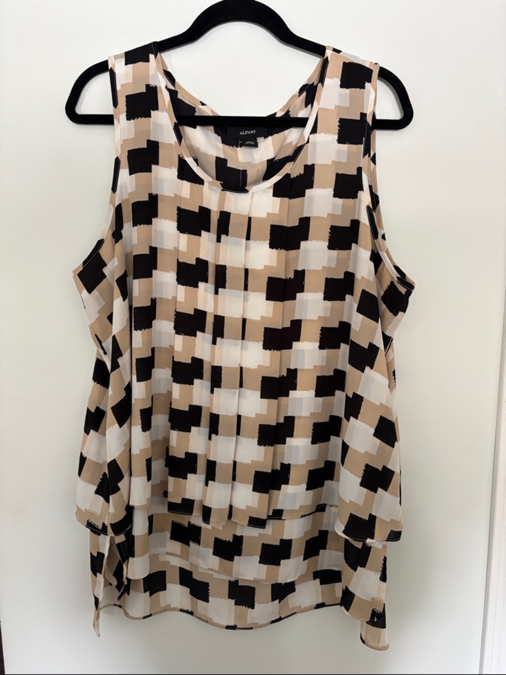 Alfani Beige Black White Geometric-Print Layered Tank